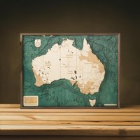 Australien 3D Wandkarte Aus Naturholz in Handarbeit Gefertigt. 81 X 61 cm von CuttingBrothers3D