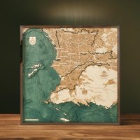 Marseille 3D Wandkarte Aus Naturholz in Handarbeit Gefertigt. 76 X cm von CuttingBrothers3D