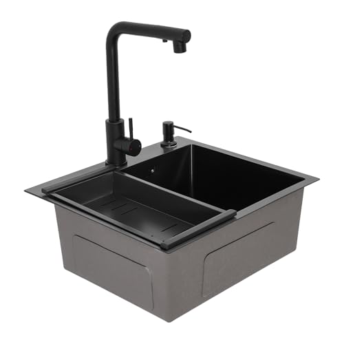 50x45cm Spüle Spülbecken Edelstahl Küchenspüle Set mit Wasserhahn und Seifenspender, Schwarz Einbauspüle Spülbecken, Spüle Küche von Cutycaty