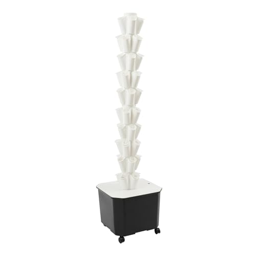 Cutycaty Hydroponik Turm Kit 10 Etagen 50 Löcher Hydroponics Tower, Pflanzturm Hydroponisches Anzuchtsystem Garden Hydroponic Growing System mit Hydratationspumpe, Adapter und 45L Wassertank (Weiß) von Cutycaty