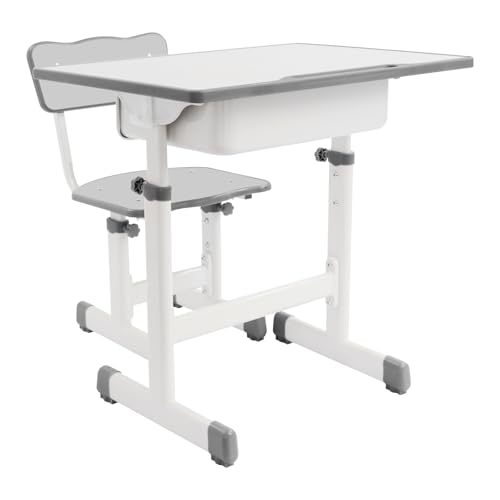 Cutycaty Kinderschreibtisch Höhenverstellbar, Schülerschreibtisch Jugendschreibtisch, Schreibtisch Set für Kinder mit Stuhl und Schublade (Grau) von Cutycaty