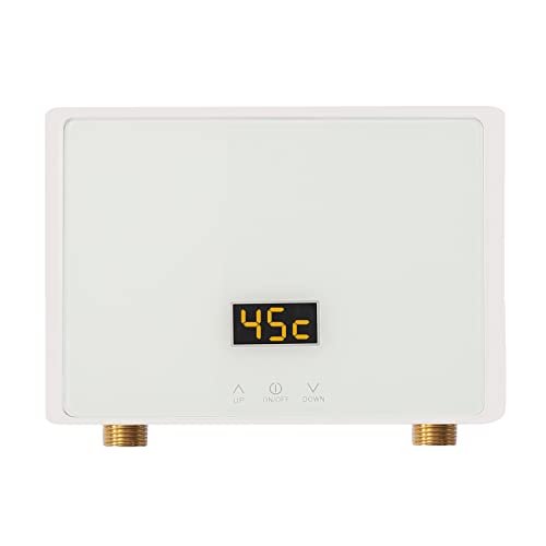 Cutycaty SWEW Elektronischer Mini-Durchlauferhitzer 220V 5500W Warmwasserbereiter Elektrisch mit Fernbedienung und LED-Anzeige, Einstellbare Leistung (Weiß) von Cutycaty