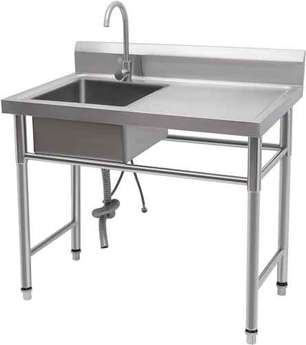 Freistehend Edelstahl Multifunktionswaschtisch, 100×60×93CM Gewerbliche Spülbecken, Spültisch für Outdoor und Camping, Spüle mit Wasserhahn Waschtisch von Cutycaty