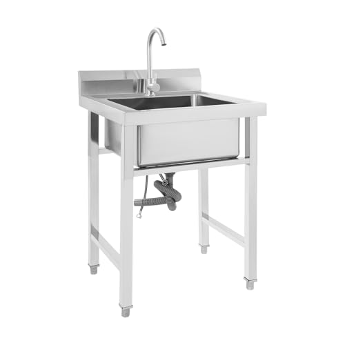 Freistehende Edelstahl Spültisch 90x60x60cm Freistehende Küchenspüle, Spülenschrank mit 360° Wasserhahn, Gewerbliche Spülbecken, Mobile Spültisch für Outdoorküche, Gastro und Camping von Cutycaty