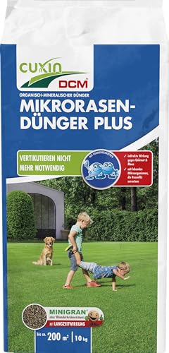 CUXIN DCM Mikrorasen-Dünger Plus - Langzeit Rasendünger - MINIGRAN® TECHNOLOGY - Kein Vertikutieren nötig - organisch-mineralischer NPK-Dünger- 10 KG für 200qm von Cuxin