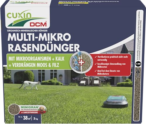 CUXIN DCM Multi-Mikro Rasendünger - Langzeit Rasendünger - In MINIGRAN® TECHNOLOGY - Mähroboter - organisch-mineralischer NPK-Dünger - 3 KG für 30qm von Cuxin