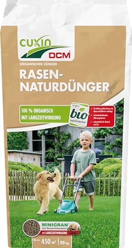 CUXIN DCM Rasen-Naturdünger - Langzeit Rasendünger - Mit MINIGRAN® TECHNOLOGY - unbedenklich für Haustiere - organischer NPK-Dünger - 20 KG für 450qm von CUXIN