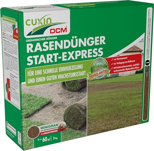 CUXIN DCM Rasendünger Start-Express - Startdünger Rasen - Mit MINIGRAN® TECHNOLOGY - Rollrasen - organischer NPK-Dünger - 3 KG für 60qm von Cuxin