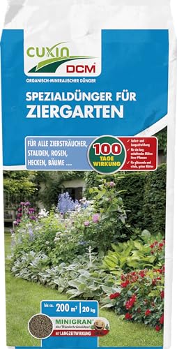 CUXIN DCM Spezialdünger für Ziergarten - Spezialdünger - Mit MINIGRAN® TECHNOLOGY- 100 Tage Langzeitwirkung - NPK- organisch-mineralischer Dünger - 20 kg von CUXIN