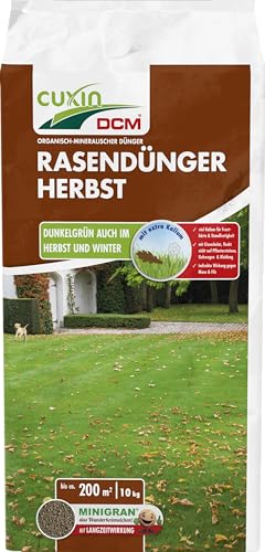 CUXIN DCM Rasendünger Herbst - Langzeit Rasendünger - Mit MINIGRAN® TECHNOLOGY - Frosthärte & Standfestigkeit - organisch-mineralischer Dünger - 10 KG für 200qm von Cuxin