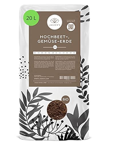 Hochbeeterde 20 L I 100% torffreie Hochbeet Erde I Bio Erde für Gemüsepflanzen, Blumen und Kräuter I Gartenerde für Hochbeet & in Deutschland Abgefüllt von JASKER'S