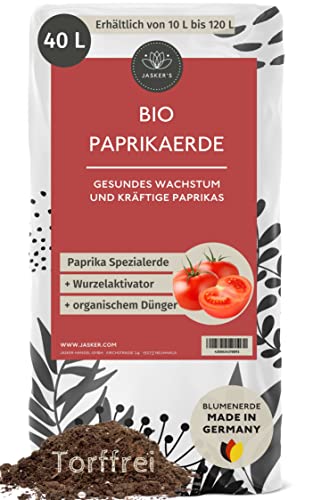 Bio Paprikaerde 40 L - 100% Torffreie Bio Erde - Mit Dünger und Wurzelaktivator - Blumenerde für Paprikapflanzen - Bio Paprika-Erde - Hochbeeterde Bio von JASKER'S