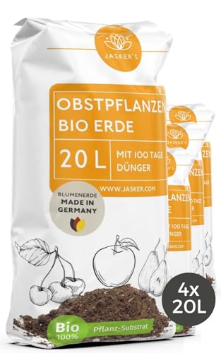 Bio Obsterde 80 L Dünger und Wurzelaktivator - Erde für Obstbäume und Apfelbäume - Obsterde und Beerenerde für optimales anwachsen - Apfelbaum-Erde - Pflanzerde Obstbäume von JASKER'S