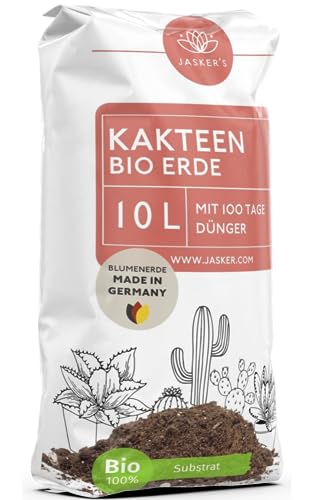 Kakteenerde 10 L | 100% Torffrei + Dünger + Wurzelaktivator I Lockere Kaktuserde | Als Aloe Vera Erde geeignet | Premium Kakteen-Erde | Perfekt Zum Umtopfen von JASKER'S