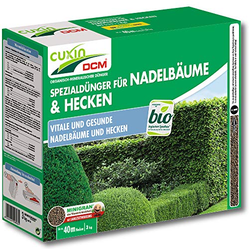 CUXIN DCM Spezialdünger für Nadelbäume & Hecken - Spezialdünger - Langzeitdünger - Mit MINIGRAN® TECHNOLOGY - Für gesunde Nadelbäume - Bio - organisch-mineralischer Dünger - 3 kg von Cuxin