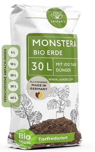 Monstera Erde 30 L - Aus 100% nachwachsenden Rohstoffen - Erde für Monstera Grünpflanzen - Grünpflanzenerde für Monstera Pflanzen von JASKER'S