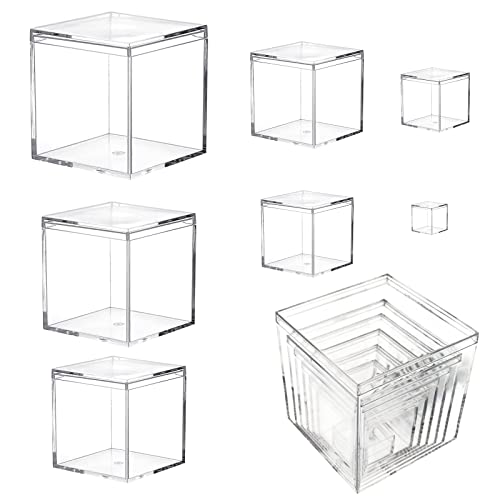 7 Stück Acrylbox mit Deckel Kleine Transparente Quadratische Acrylbox Quadratische Acryl Boxen Schmuckkästchen Klein Aufbewahrungsboxen mit Deckel Box In Box für Hochzeit Geburtstag (2,5-10cm) von Cuyacili