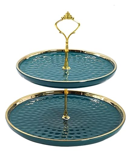 CvbGNJm Tortenständer, Cupcake, zweistöckig, Keramik, kreativer, Desserttisch, abnehmbares Design, Mehrzweck-Obstständer, Dessertständer, Teller(Green,37 * 25.2cm) von CvbGNJm
