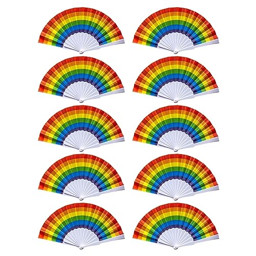 Cvoepobey 10 Stück Regenbogen-Fächer Pride, Zusammenklappbare Handfächer, Gay-Pride-Zubehör, Regenbogen-Zubehör von Cvoepobey