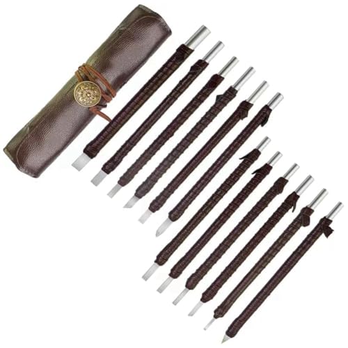 Cvoepobey 12-Teiliges Steinschnitzwerkzeug Aus Wolframstahl, Speckstein-Schnitzset, Stichel für Metall mit Tragbarer Leder-Rolltasche Cvoepobey 12-Teiliges Steinschnitzwerkzeug Aus Wolframstahl, Speckstein-Schnitzset, Stichel für Metall mit Tragbarer Leder-Rolltasche von Cvoepobey