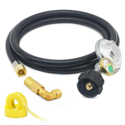 Cvoepobey 6FT Propan-Reglerschlauch mit Manometer, QCC1 Universal-Grillregler-Ersatzteile mit 90-Grad-Winkeladapter, Einfache Installation von Cvoepobey
