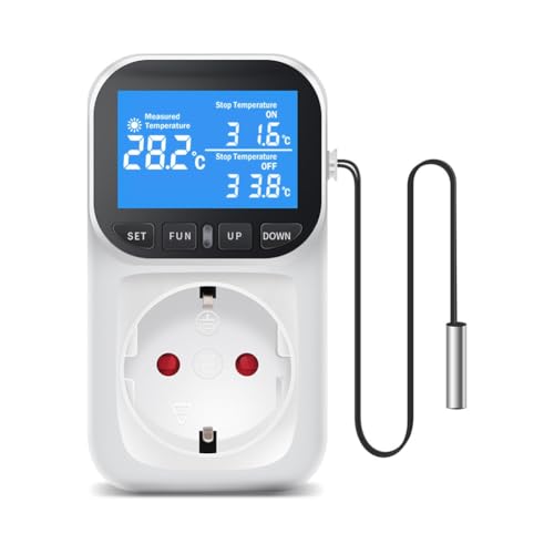 Cvoepobey Digitaler Temperaturregler Steckdosenthermostat mit Sensorsonde Heizen Kühlen Schalter Hintergrundbeleuchtung EU-Stecker Cvoepobey Digitaler Temperaturregler Steckdosenthermostat mit Sensorsonde Heizen Kühlen Schalter Hintergrundbeleuchtung EU-Stecker von Cvoepobey