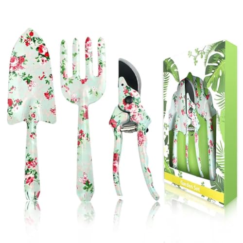 Cvoepobey Gartenwerkzeug-Set, Robustes Garten-Handwerkzeug-Set, Gartengeschenke für Frauen, Handrechen, Grubber mit Gartenschere und Unkrautstecher von Cvoepobey