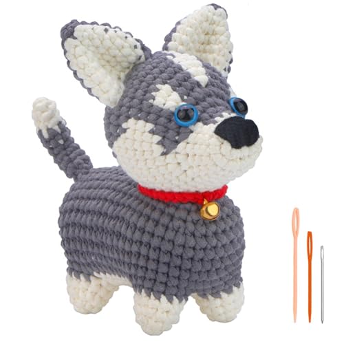 Cvoepobey Häkelset DIY Husky Häkelset mit Strickgarnnadeln, Plüschpuppe, Einfach für Anfänger, Inklusive Ausreichend Garnhaken von Cvoepobey