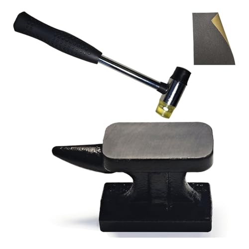 Cvoepobey Mini-Amboss- und Hammerset Aus Eisenhorn, 1,15 Pfund Geschmiedeter Eisenamboss mit Gummihammer, zum Metallstempeln, Silberschmieden von Cvoepobey