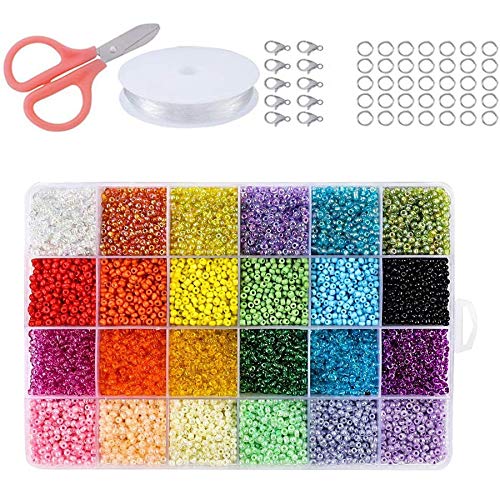 Cvoepobey Rocailles für ArmbäNder, 24 Farben 3Mm Farbige Kleine Glas Perlen für ArmbäNder Schmuck Herstellung 12000 StüCke von Cvoepobey