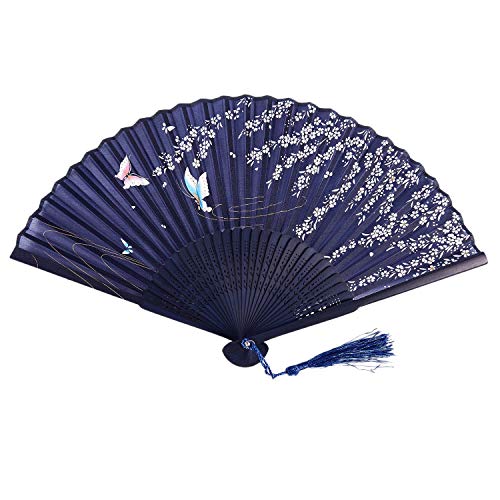 Cvoepobey Spitze Bambus Faltbar Handfaecher Blau Schmetterling und Muster Dunkel-Blau Cvoepobey Spitze Bambus Faltbar Handfaecher Blau Schmetterling und Muster Dunkel-Blau von Cvoepobey