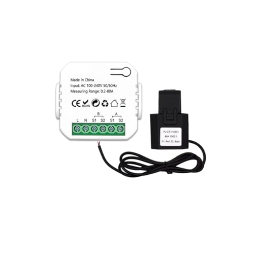 Cvoepobey Tuya Smart ZigBee Energiezähler, 2-Wege, Bidirektional, mit Stromsensor-Klemme, App-Überwachung der Leistung 100–240 VAC, 1 Kanal, 1 CT, Langlebig von Cvoepobey