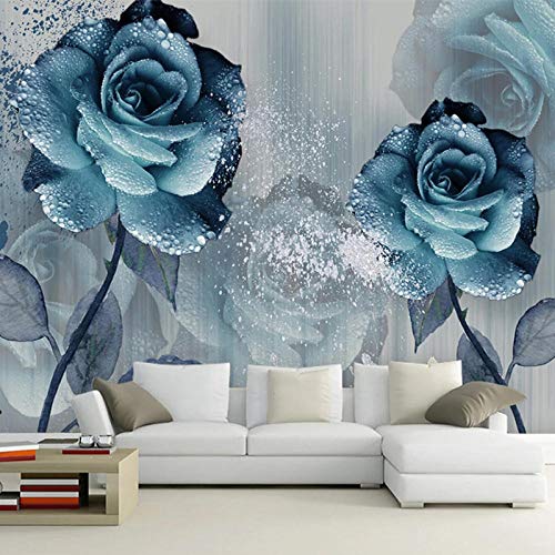 Cwfwan Benutzerdefinierte 3D Wandbilder Tapete Moderne Blaue Rose Blumen Kunstwand Schlafzimmer Hintergrund Wand Wohnkultur 350cm * 245cm von Cwfwan