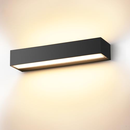 Cwycfw 24W LED Wandleuchte Innen/Außen 20Cm Moderne Wandlampen Up Down Warmweiß 3000K Schwarz Außenwandleuchte LED IP65 Wasserdichte von Cwycfw