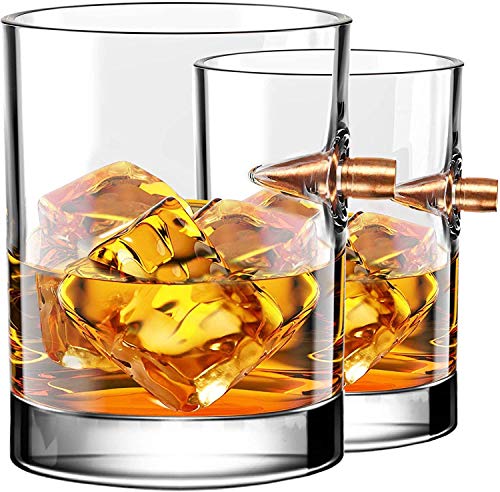 Kugel Whisky Gläser 2er set, Glas Craft Becher, Creative Bullet Bierkrug, Weinglasbecher für Zuhause für Scotch Bourbon Vater Kleine Geburtstags Weihnachts Valentins Kristallglas Geschenk (B - 2PCS) von Cxing