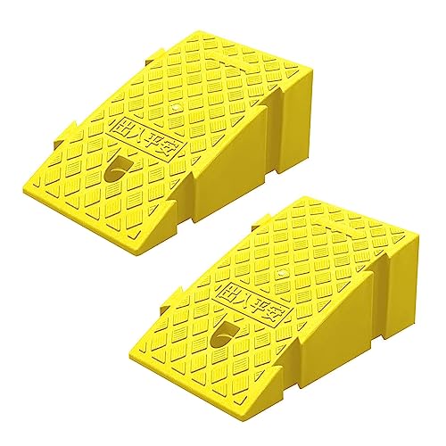 Autorampen,Bordsteinrampe, tragbare leichte Kunststoff-Bordsteinrampen, Rampen für niedrige Autos, Motorradrampe, Bordsteinrampen – 2 Stück (Color : Yellow, Size : H:19cm/7.5") von Cxlly