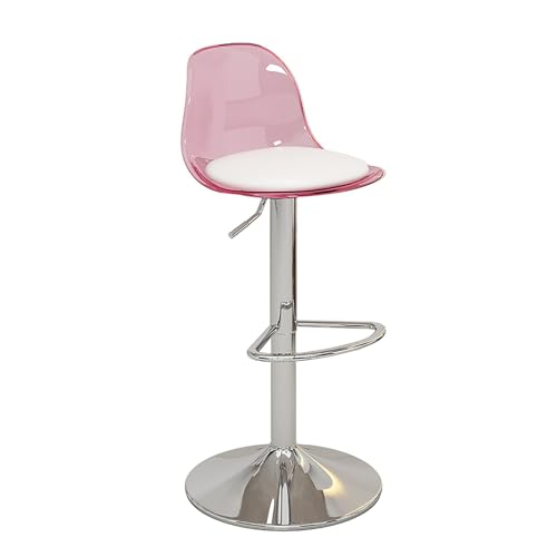 Barhocker, verstellbare Thekenhöhe, Barhocker mit Acryl-Rückenlehne und silberner Fußstütze, gepolsterte Barstühle für Esszimmer, Haus, Bar, Kücheninsel (Color : Pink) von Cxlly