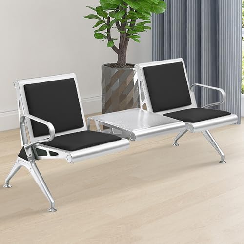 Cxlly 2-Sitzer-Wartezimmerbank mit Tisch, Stahl-Empfangsbank, Empfangsbank für Flughafen, Krankenhaus, Bankmarkt(Black) von Cxlly
