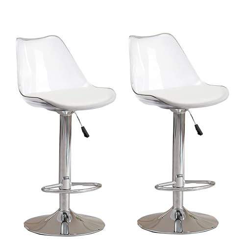 Cxlly Durchsichtige Barhocker Aus Acryl, 2Er-Set, Mit Kunstleder Gepolsterte Thekenhocker Mit Ergonomischer RüCkenlehne, Verstellbare Drehbare Barhocker FüR KüCheninsel, Pub, Bar von Cxlly