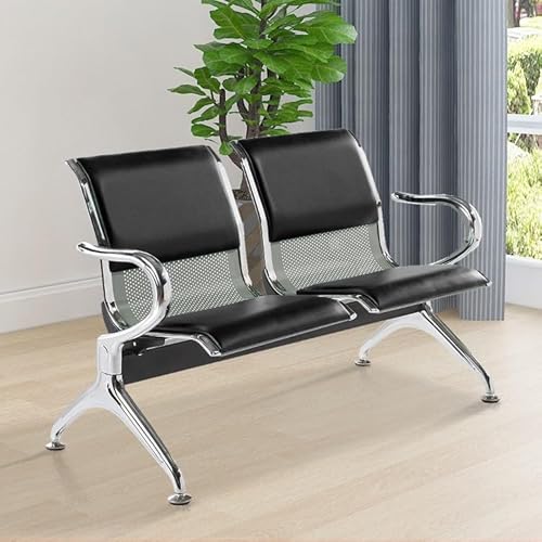 Cxlly Wartezimmerstuhl Mit Armlehnen – Flughafen-EmpfangsstüHle, 2-Sitzer, BüRo-GäStestüHle & EmpfangsstüHle FüR BüRo, Business, Bank(Silver+Black) von Cxlly