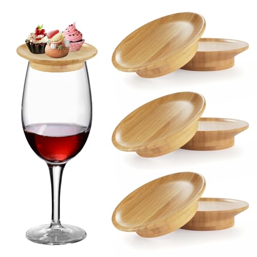 Cxqbsmy 6 Stück Weinglas Topper, Untersetzer aus Bambus, Wine Glass Charcuterie Topper, Weinglas Topper Holz, Weinglas Aufsatz Vorspeisenteller für Desserts, Familienessen & Partyzubehör von Cxqbsmy
