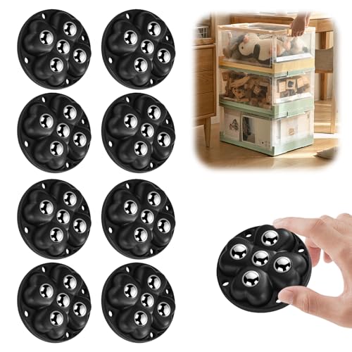 Cxqbsmy 8 Stück Möbelrollen Klein, Rollen für Möbel Selbstklebend Möbelroller Kugelrollen Klein 360°-Drehung Moving Wheels mit 5 Stahlkugeln (Schwarz) von Cxqbsmy