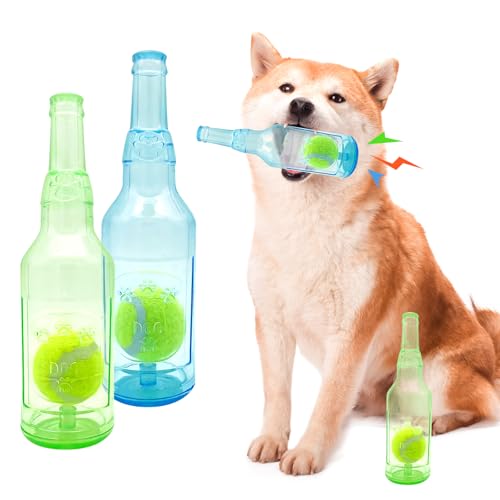 Cxqbsmy 2 Stück Unzerstörbares Hundespielzeug Quietschend Kauspielzeug, TPR Material, Flaschenspielzeug für Hunde mit Tennisball, Interaktives Kauspielzeug für Große und Kleine Hunde von Cxqbsmy