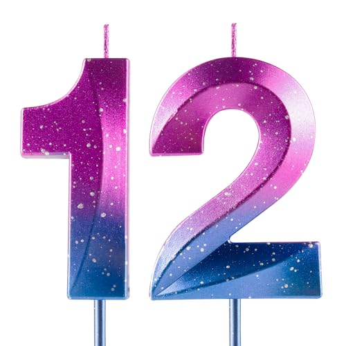 Geburtstagskerzen, 12. Geburtstag, Galaxie-Farbverlauf, Happy Birthday, violett-blauer Farbverlauf, Premium-Wachs und 3D-Diamant-Design, Kuchendekoration, Dekoration für Geburtstagsparty, Jahrestag Geburtstagskerzen, 12. Geburtstag, Galaxie-Farbverlauf, Happy Birthday, violett-blauer Farbverlauf, Premium-Wachs und 3D-Diamant-Design, Kuchendekoration, Dekoration für Geburtstagsparty, Jahrestag von Cxryrzhe
