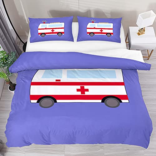 Cxtijkerw 3D-gedruckte Bettdecke Bettwäsche-Set Bettwäsche-Sets Krankenwagen Einzeln (135x200 cm), 2er Set 1 Stück Bettbezug + 1 Stück passender Kissenbezug von Cxtijkerw