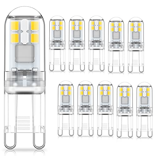 Cxyemt 2W G9 LED Lampen Ersatz für 20W Halogenlampen, 6000K Kaltweiß Mini LED Leuchtmittel Glühlampe, Kein Flackern Nicht Dimmbar Birne, AC 220-240V, 10 Stück von Cxyemt