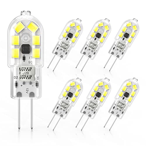 Cxyemt G4 LED Lampen, 2W 12V G4 LED Birnen, Kaltweiß 6000K, 180LM, Ersatz für 20W Halogenlampen, Kein Flackern Glühlampen Nicht Dimmbar LED Stifsockellampen, 6er Pack von Cxyemt