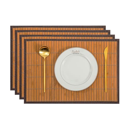 Tischsets Abwaschbare Tischset Bambus Platzset rutschfest, Schmutzabweisend, Wärmeisolierende Tischsets Korrosionsbeständig Platzsets für den Küchentisch 4er-Set (Hellbraun) von Cy.curtain bright