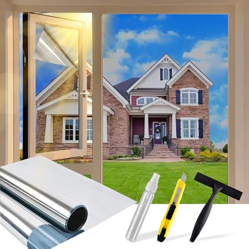 Cycbiki UV Schutzfolie Spiegelfolie Fenster Sichtschutz 100x200cm Hitzeschutzfolie Fenster Sonnenschutzfolie Fenster innen & außen Selbsthaftend Rückstandslose Fensterfolie für Ihre Haus/Büro Silber von Cycbiki