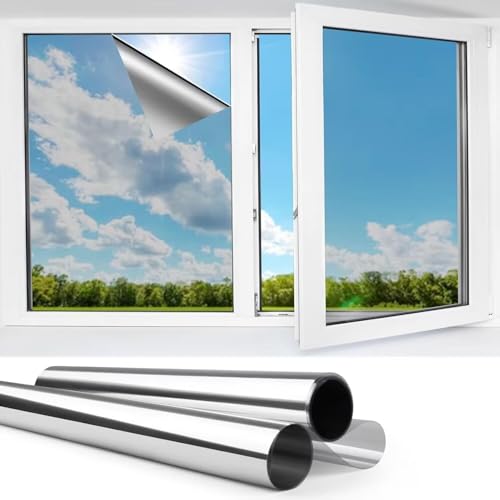 Cycbiki Sonnenschutzfolie Fenster innen oder außen 45×200CM Spiegelfolie Fenster Sichtschutz Fensterfolie von innen Durchsichtig von aussen Blickdicht thermofolie Fenster gegen hitze Silber von Cycbiki